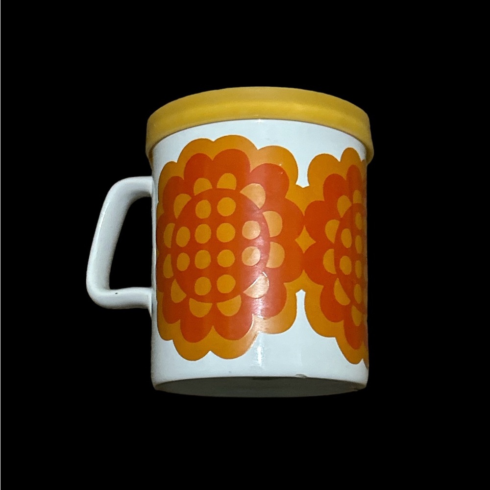 Vintage Staffordshire potteries coffee mug lid orange floral